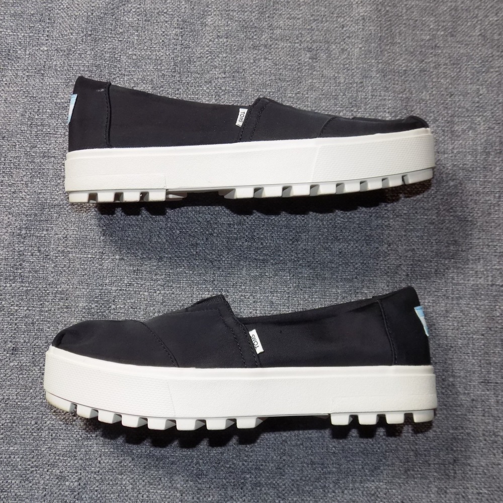 TOMS Alpargata Mallow Platform Shoes Womens Size 6 Black White Good Lug Sole